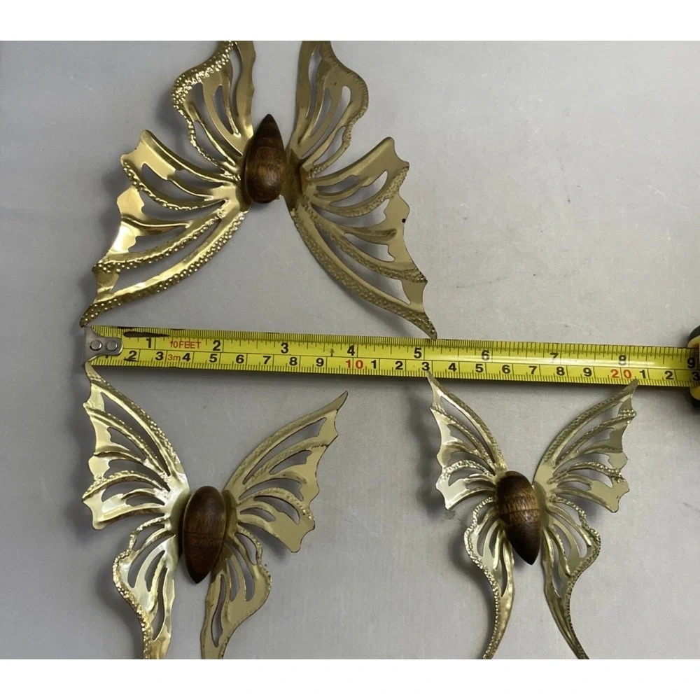 VTG Home Interiors Butterfly Set of 3 Gold & Wood Butterflies Wall Decor HOMCO - Picture 9 of 9